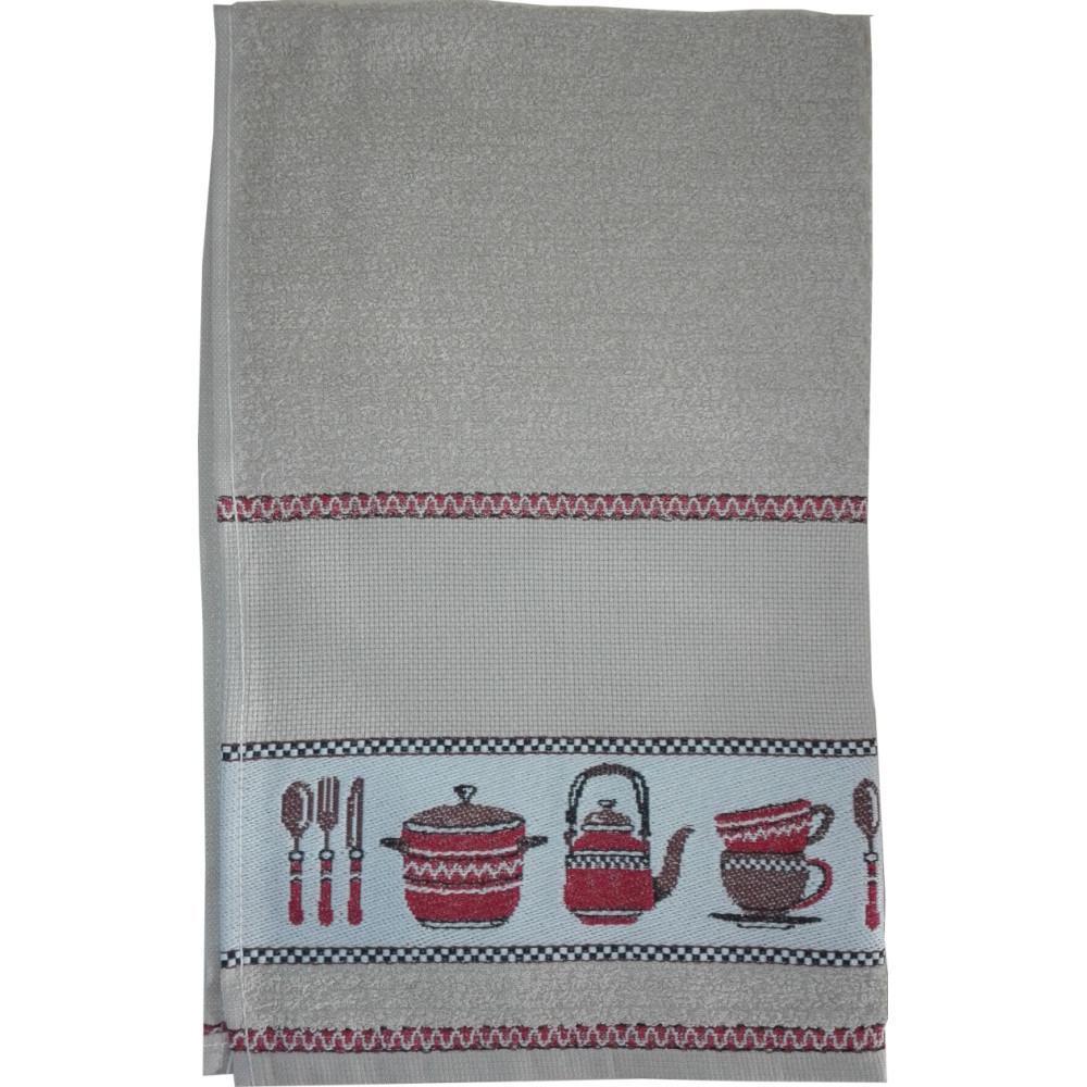 Kitchen Terry Towel with Aida Band - Pots